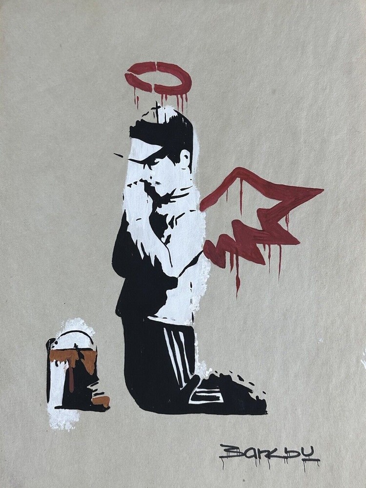 Banksy COA Art Drawing Painting Vintage Handmade Signed Original Paper