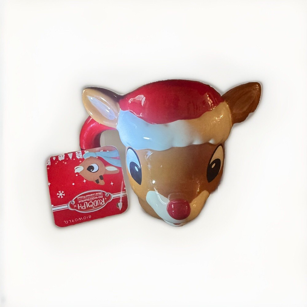 Christmas Rudolph The Red Nosed Reindeer 3-D Ceramic Mug Cup 14 oz.