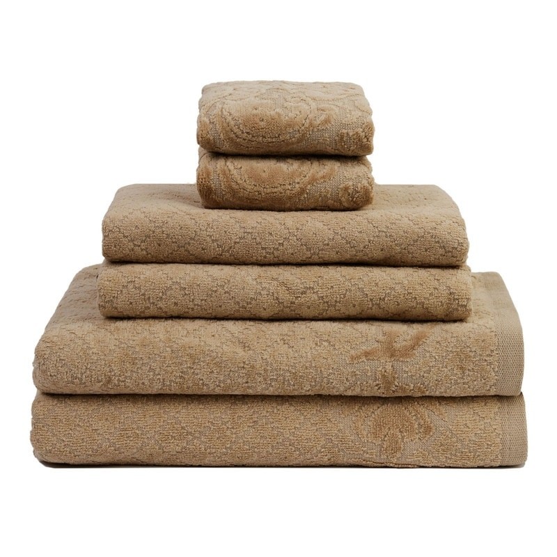 Provence 6-Piece 100% Cotton Velour Bath Towel Set in Soft Taupe