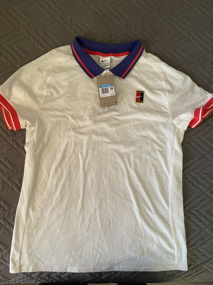 NWT Nike NikeCourt Heritage Ivory/Crimson Tennis Polo FQ2101-110 Mens Size M
