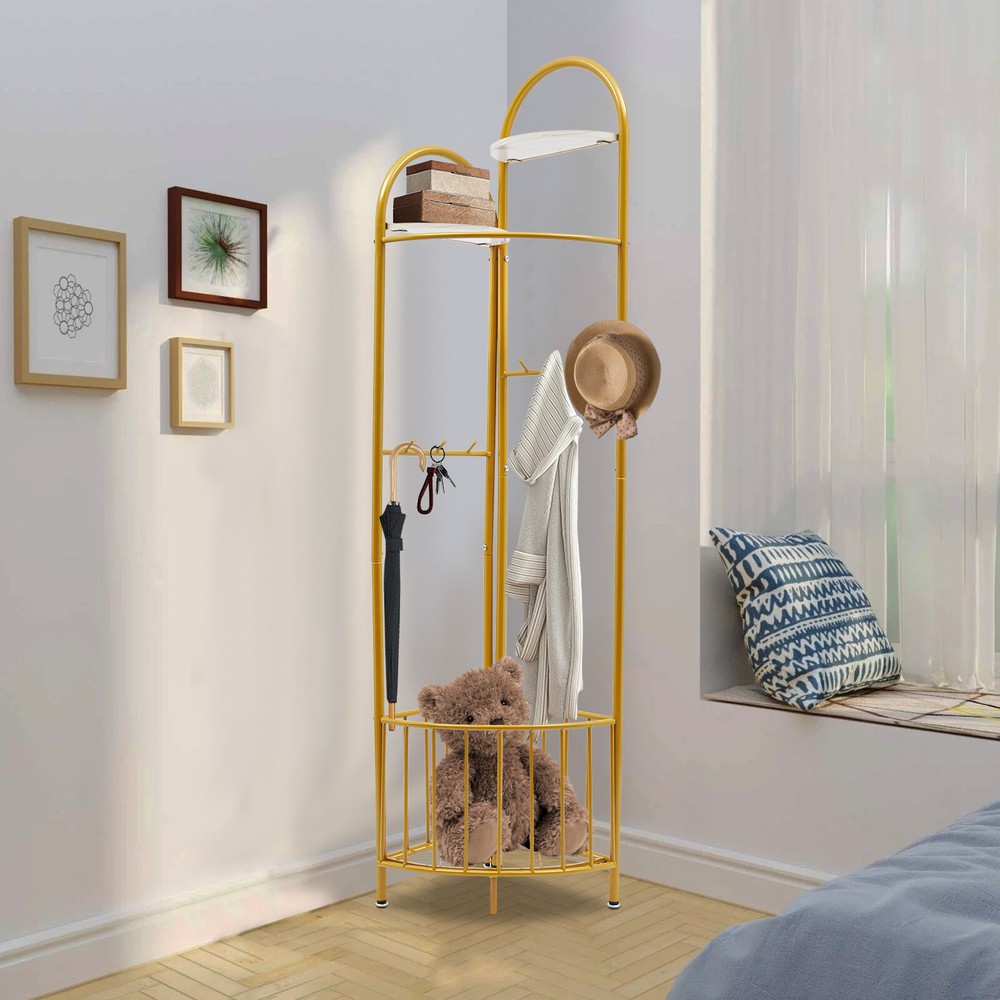 USA-Made Hallway Coat Rack Stand with Garment Hanger Storage