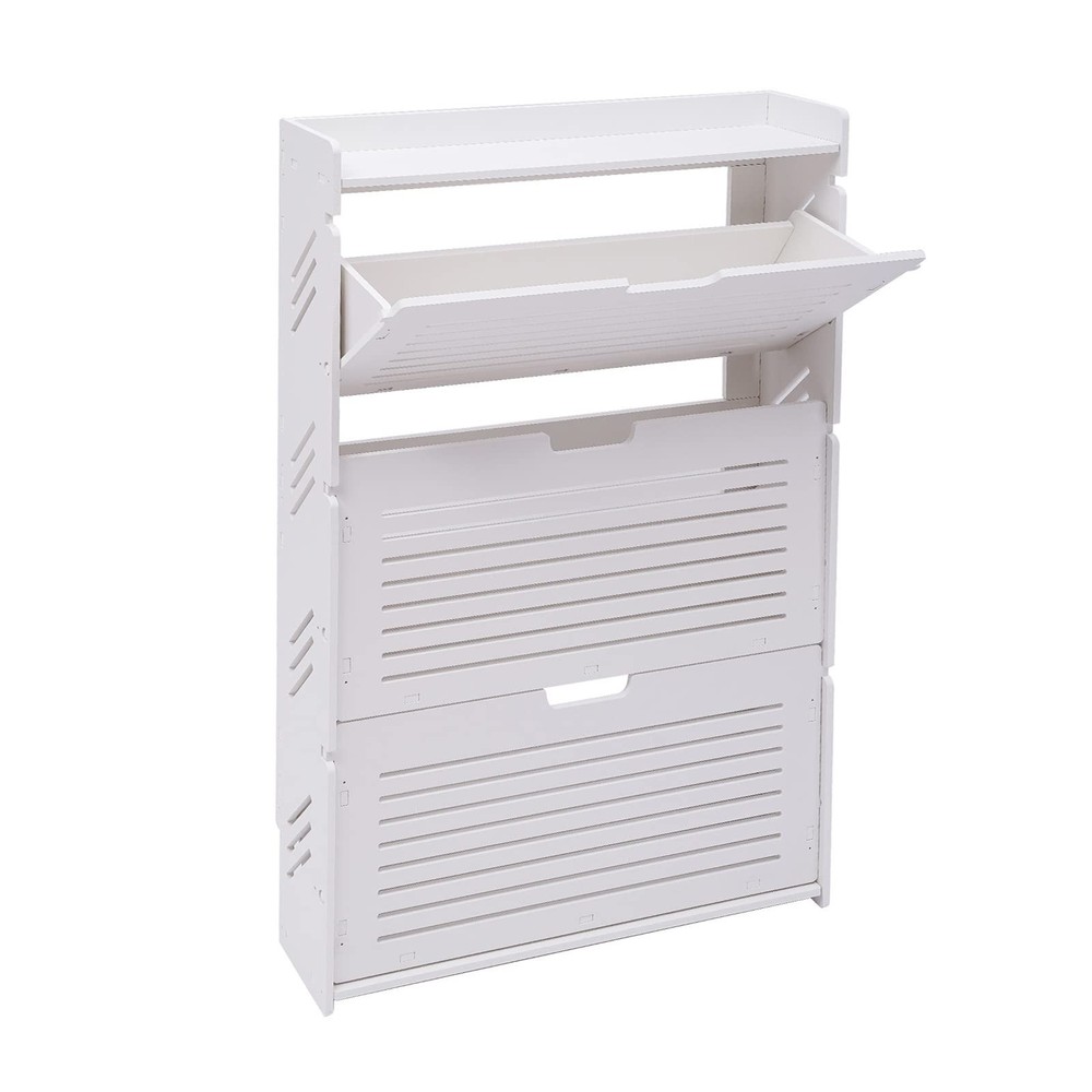 3-Layer Shoe Organizer White Tipping Shoe Cabinet Shoe Rack Cabinet for Entryway