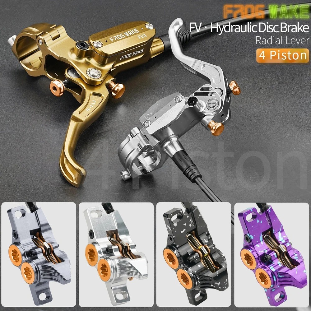 Hydraulic Disc Brake Kit for Mountain Bikes – 4-Piston Calipers, 7.09 in Rotors