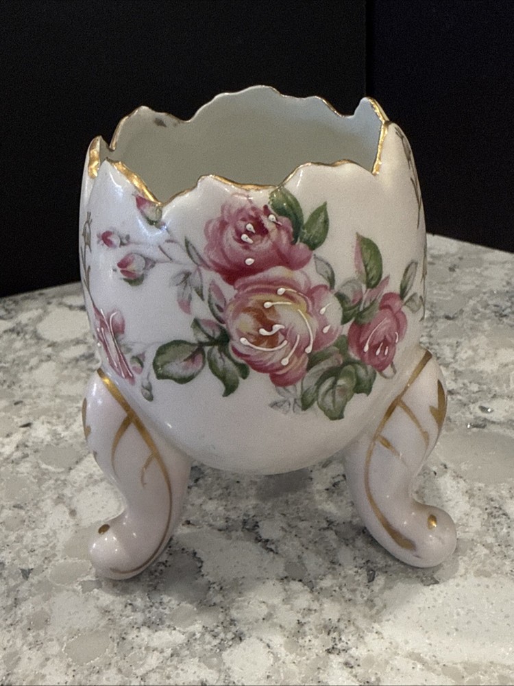 VTG Napcoware Pink Easter Roses Cracked Egg Footed Vase Dish