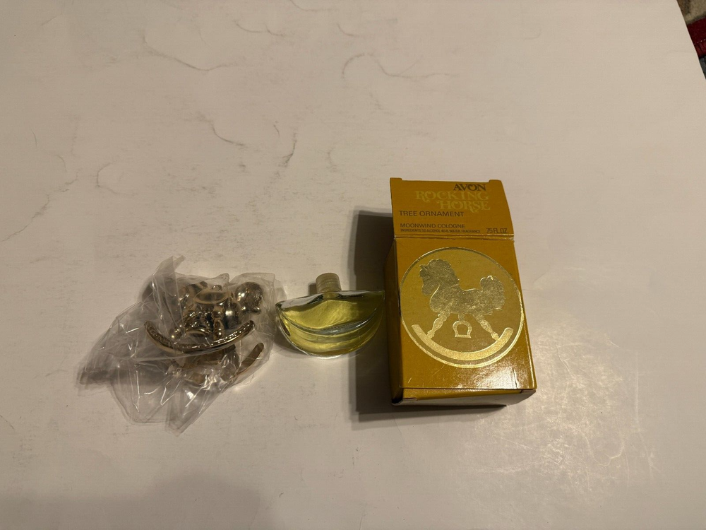 Avon, Rocking Horse Tree Ornament Moonwind Cologne, 1 fl oz Full Bottle Vintage