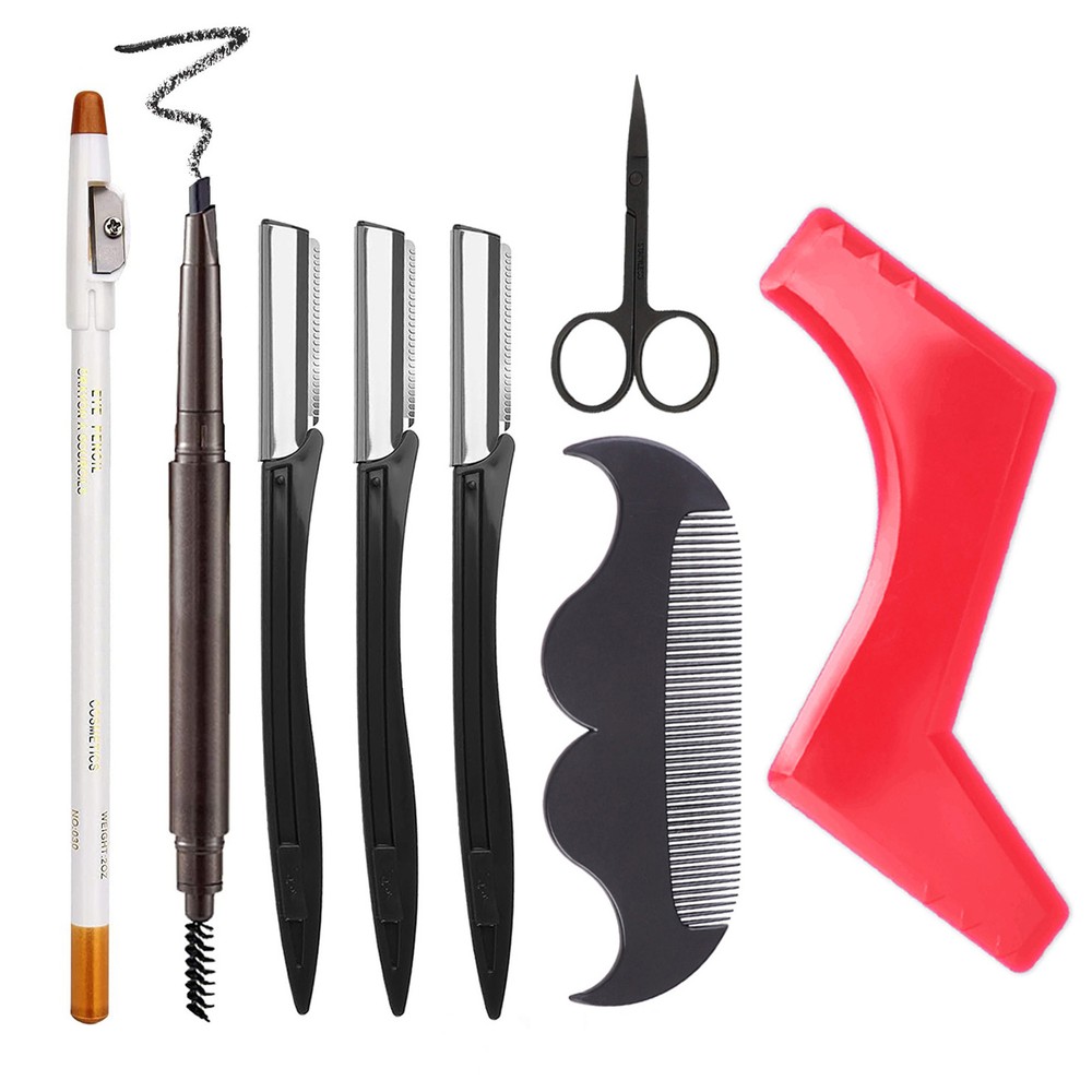 8pcs Beard Trim Styling Kit Beard Template Guide Template Eyebrow Shaver, Liner