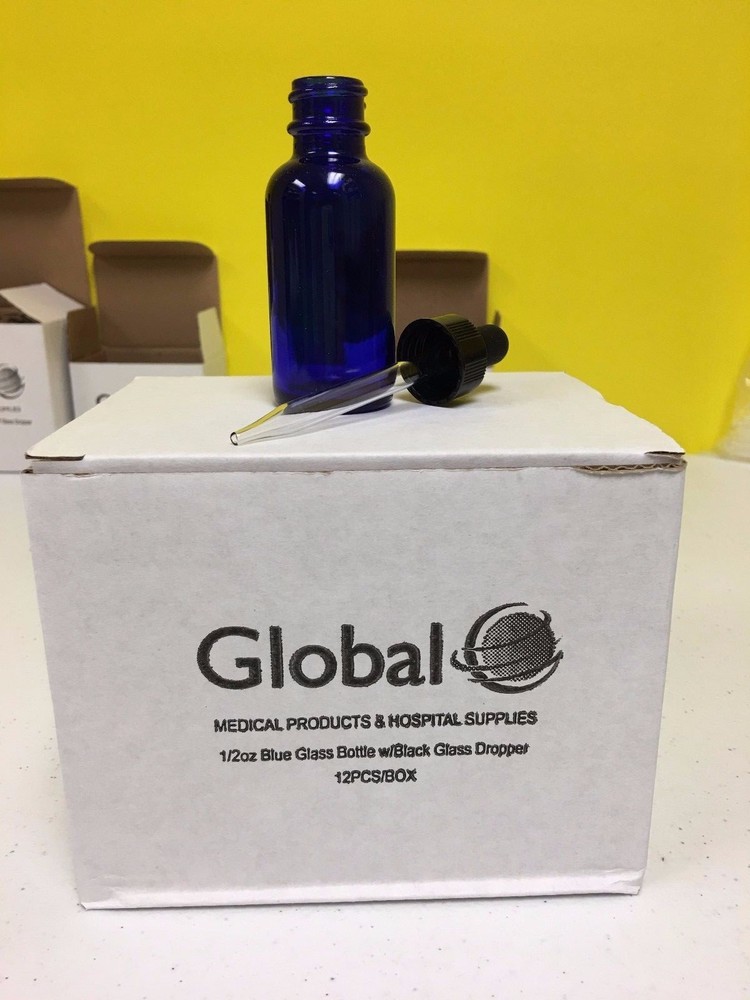 COBALT BLUE 1/2 oz GLASS BOTTLE WITH GLASS DROPPER New (3)