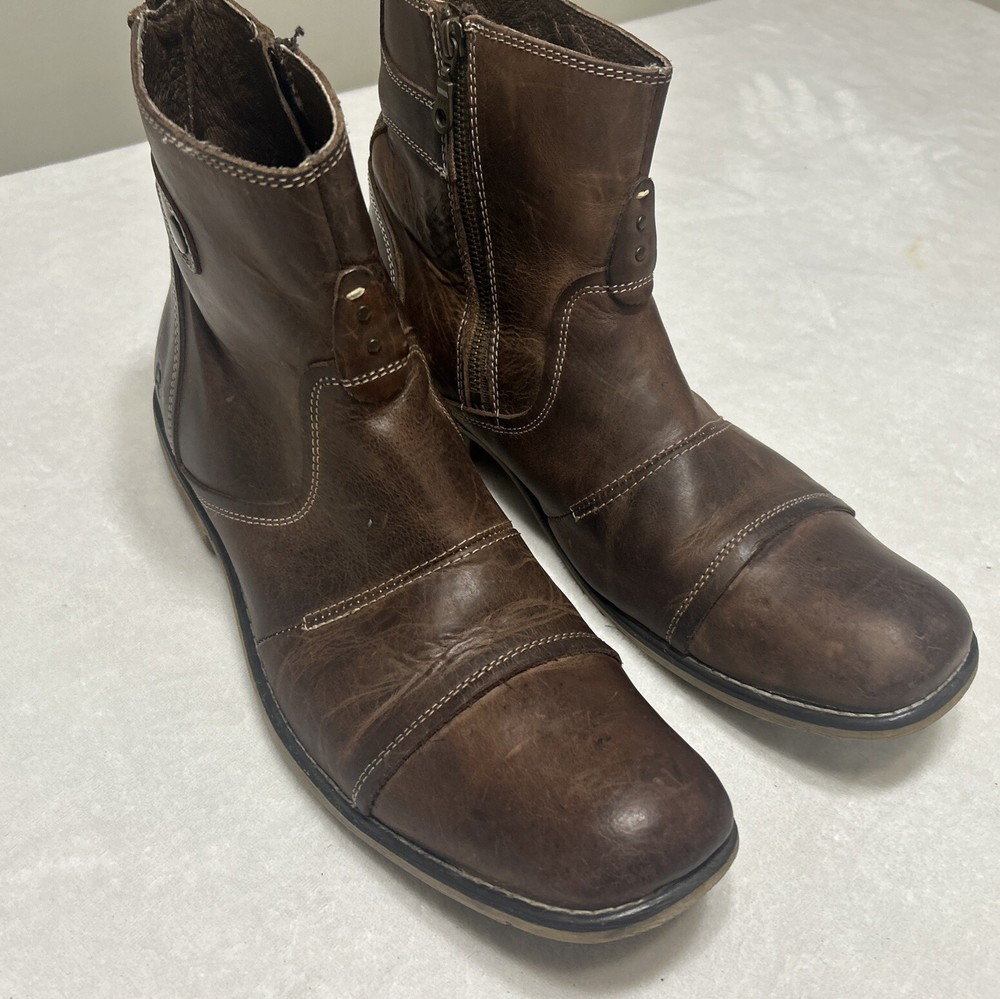 Roan Boots Men’s Brown Distressed Leather Pull On Side Zip Men Size 13