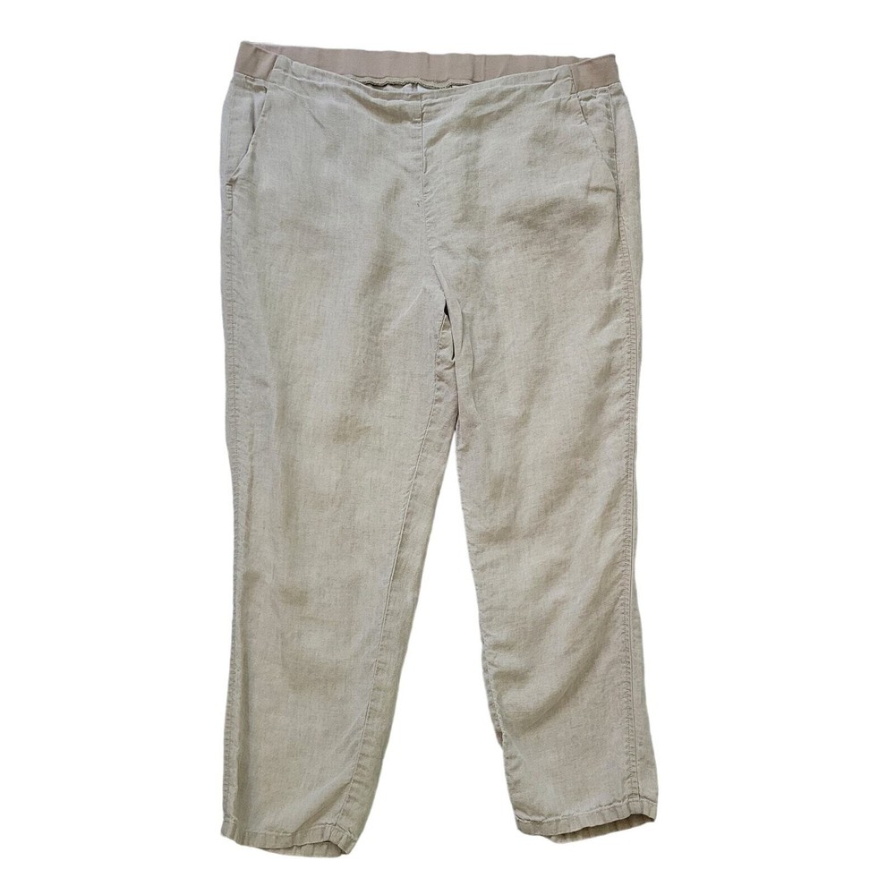 J.Jill Size L P Love Linen 100% Linen  Beige Pull On Elastic Waist Pants