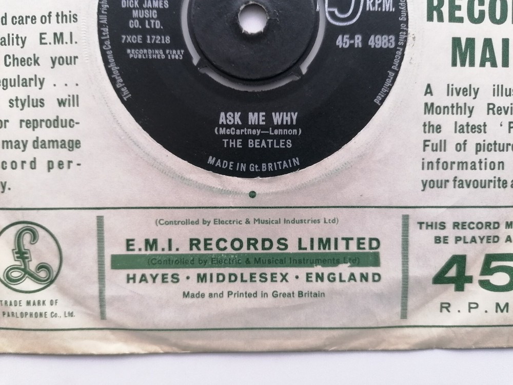 THE BEATLES  1963  UK  45     PLEASE PLEASE ME  RARE   INSTRUMENTS SLEEVE