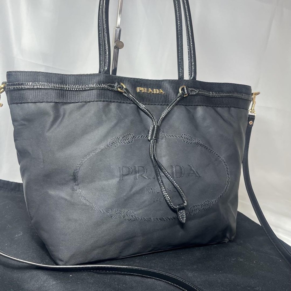 Prada Rare Two-Way Nylon Jacquard Logo Tote Handbag Pre-Owned