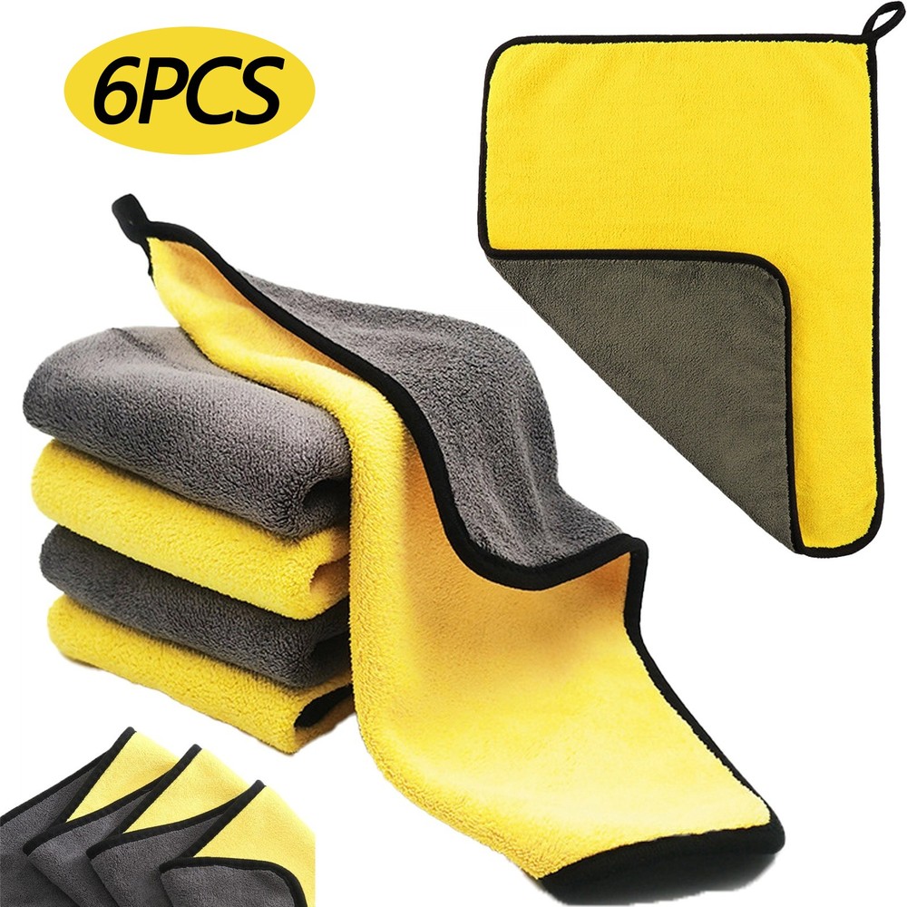6PCS Microfiber Cleaning Cloth Car Wash Towel Drying Rag Car Polishing Detailing