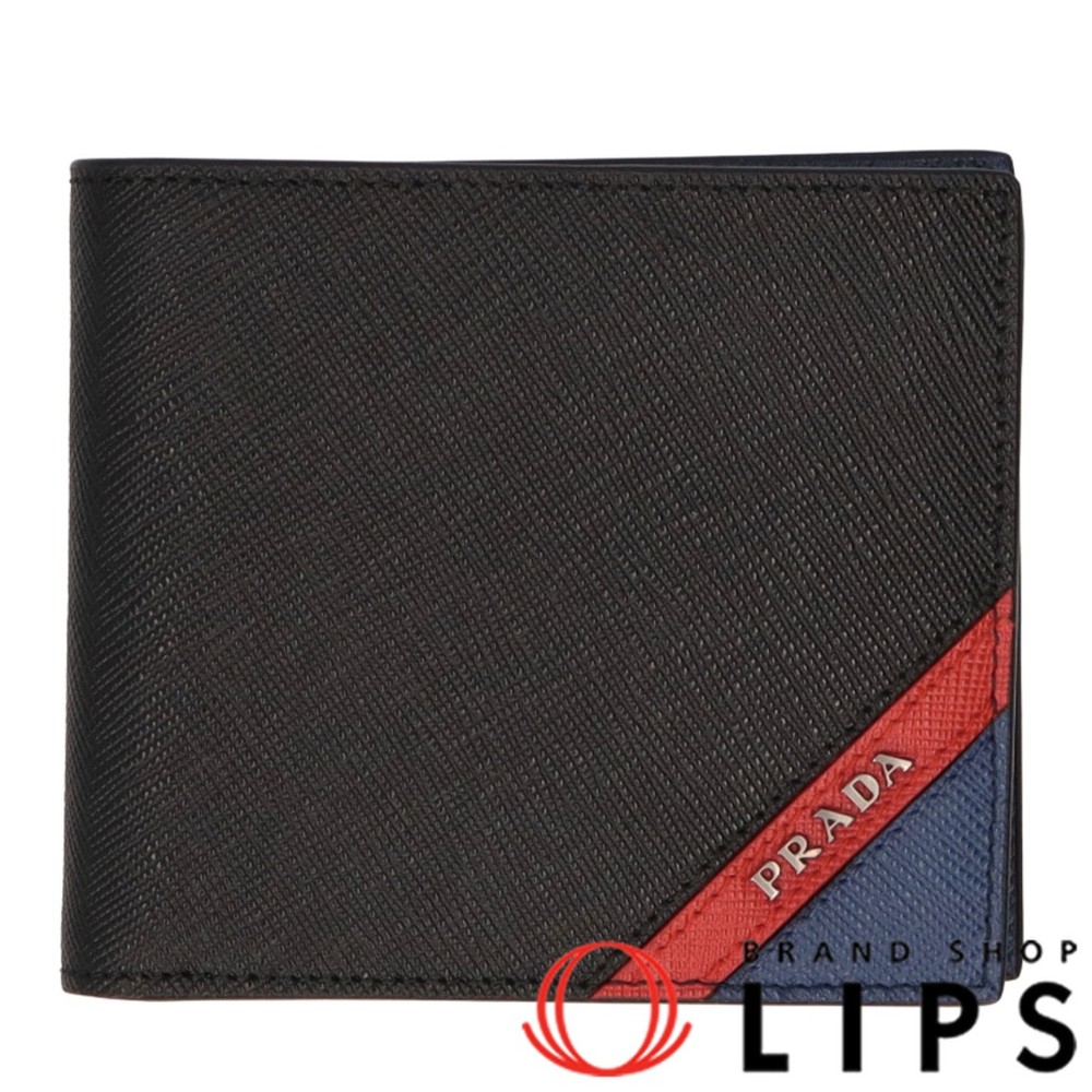 Prada Saffiano Black Navy Women's Bifold Wallet 2MO513 Pre-Owned