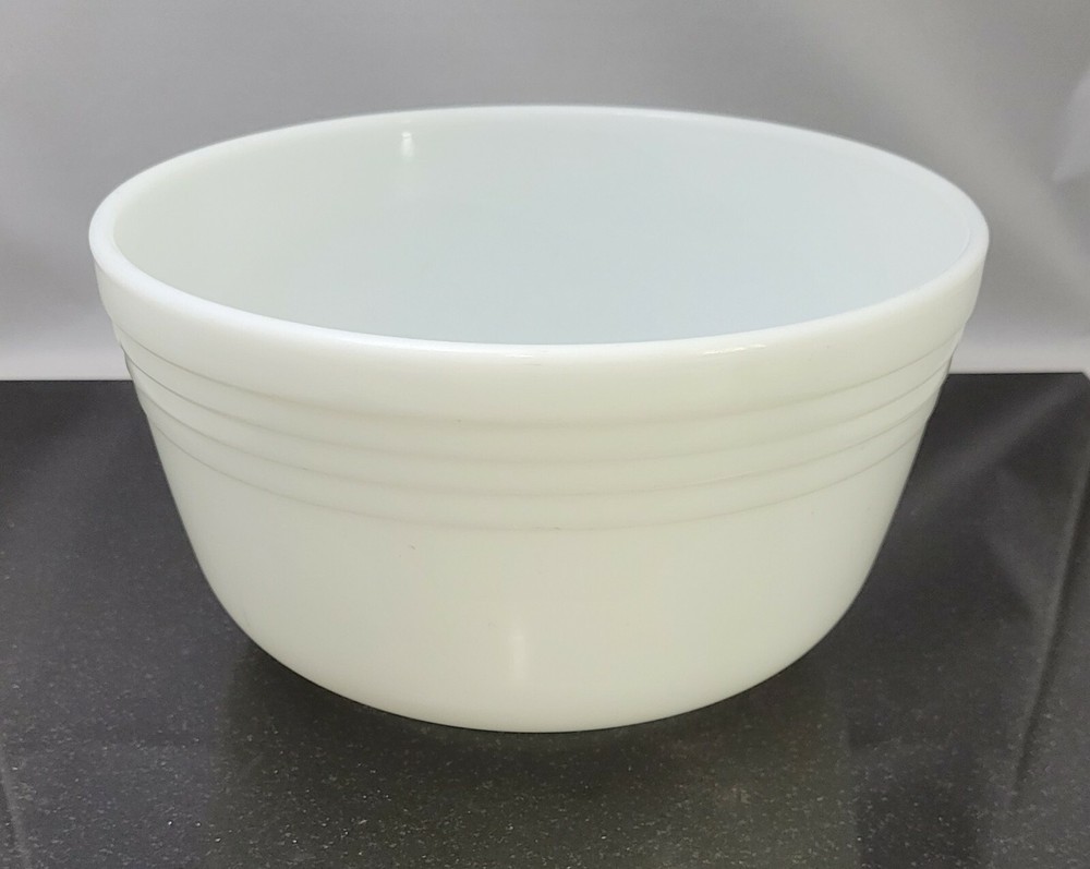 1950s Pyrex Large White #4 Milk Glass Banded Mixing Bowl for Hamilton Beach Mixer