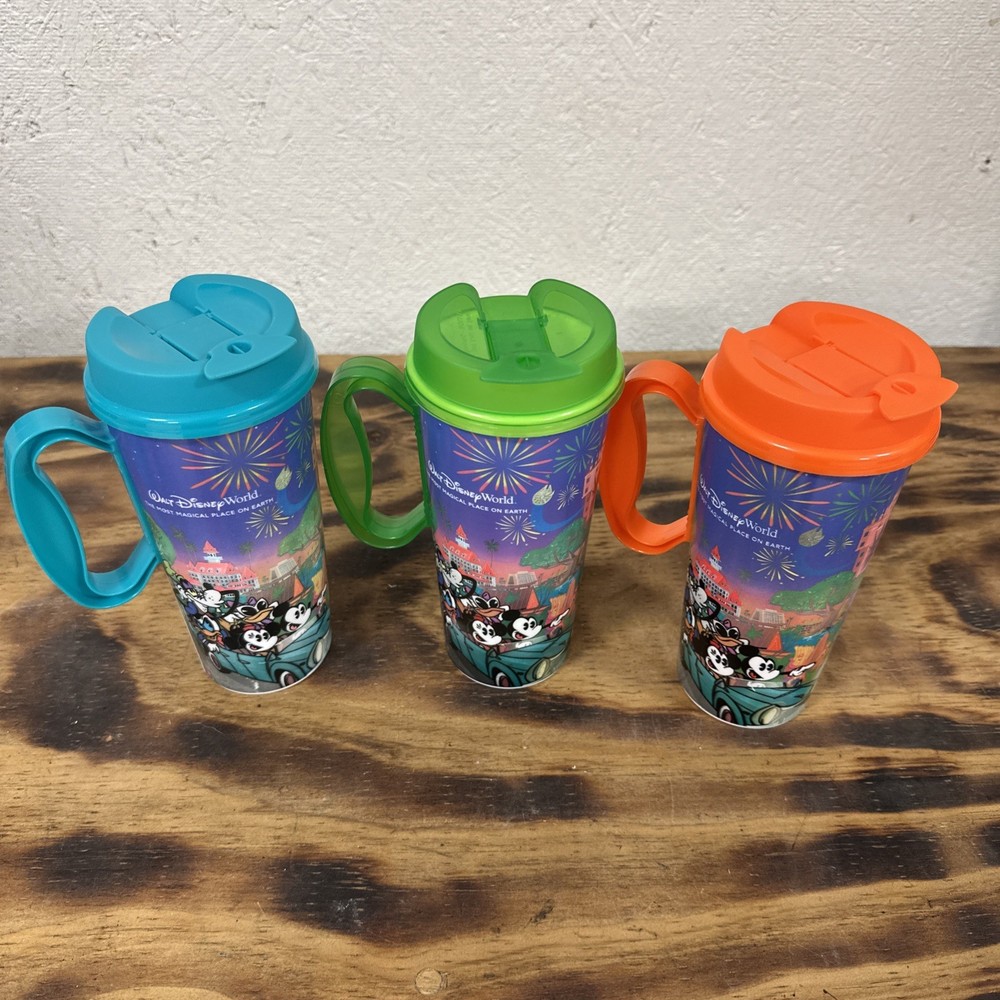 Disney World 2024 Whirley 16oz Refillable Drink Mugs in Orange Pink Green