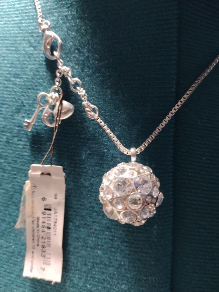 Fossil Jewelry Silver Tone Rhinestone Ball Necklace