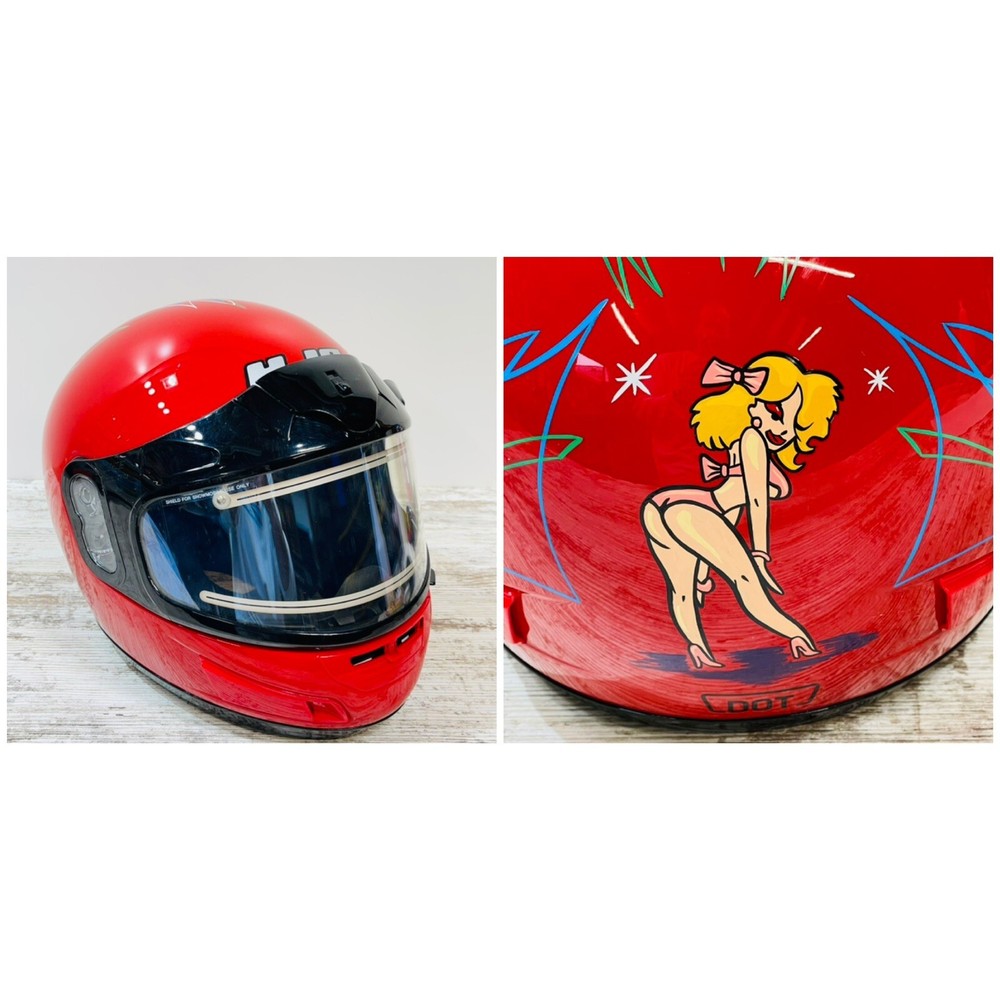 Custom Painted Pin-Up Blonde on HJC Large Helmet - Handmade Art
