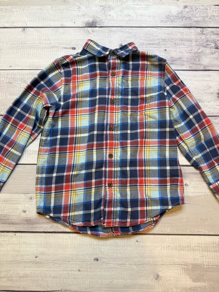 Cat And Jack Boys Small (6/7) Plaid Long Sleeve Button Up Collared Shirt