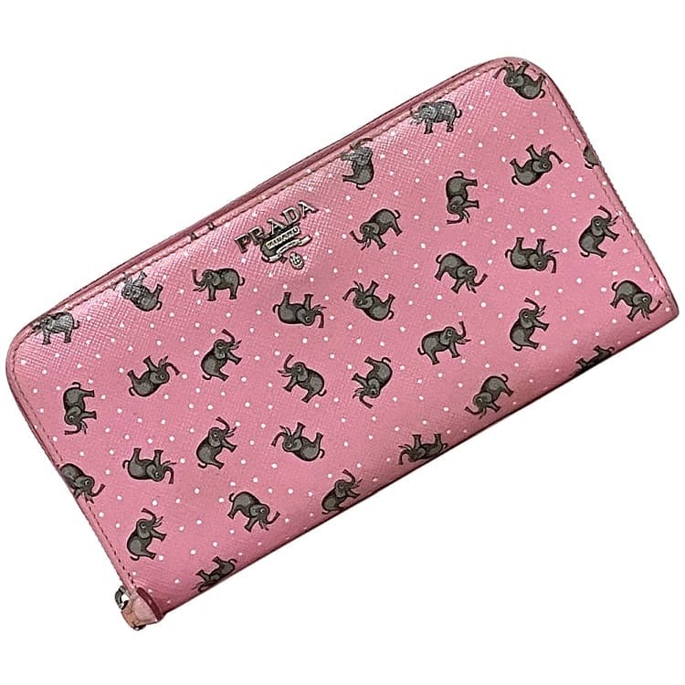Prada Pink Elephant Saffiano Leather Long Wallet Y0717 Preowned EC-22963