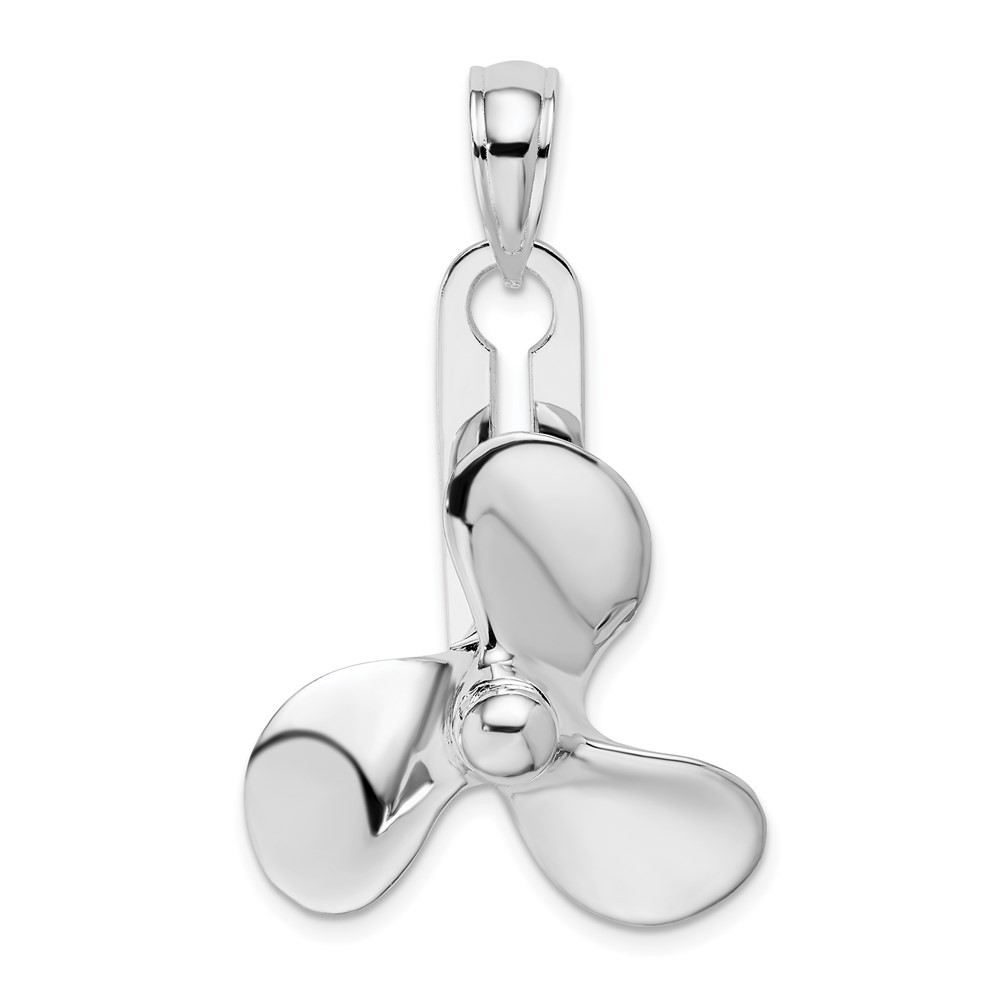 925 Sterling Silver Rhodium-Plated Polished Moveable 3D Propeller Pendant