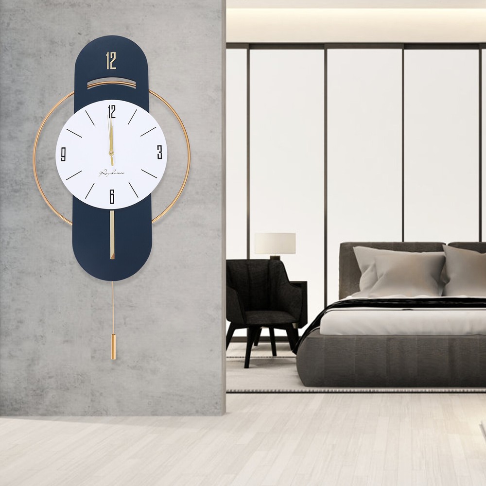 Stylish Large Silent Metal Wall Clock Battery Operated Living Room Decor