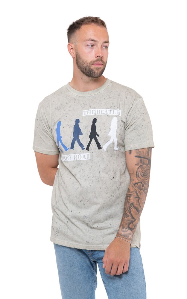 The Beatles Abbey Road Dip Dye Grey Band Logo Official Unisex T-Shirt
