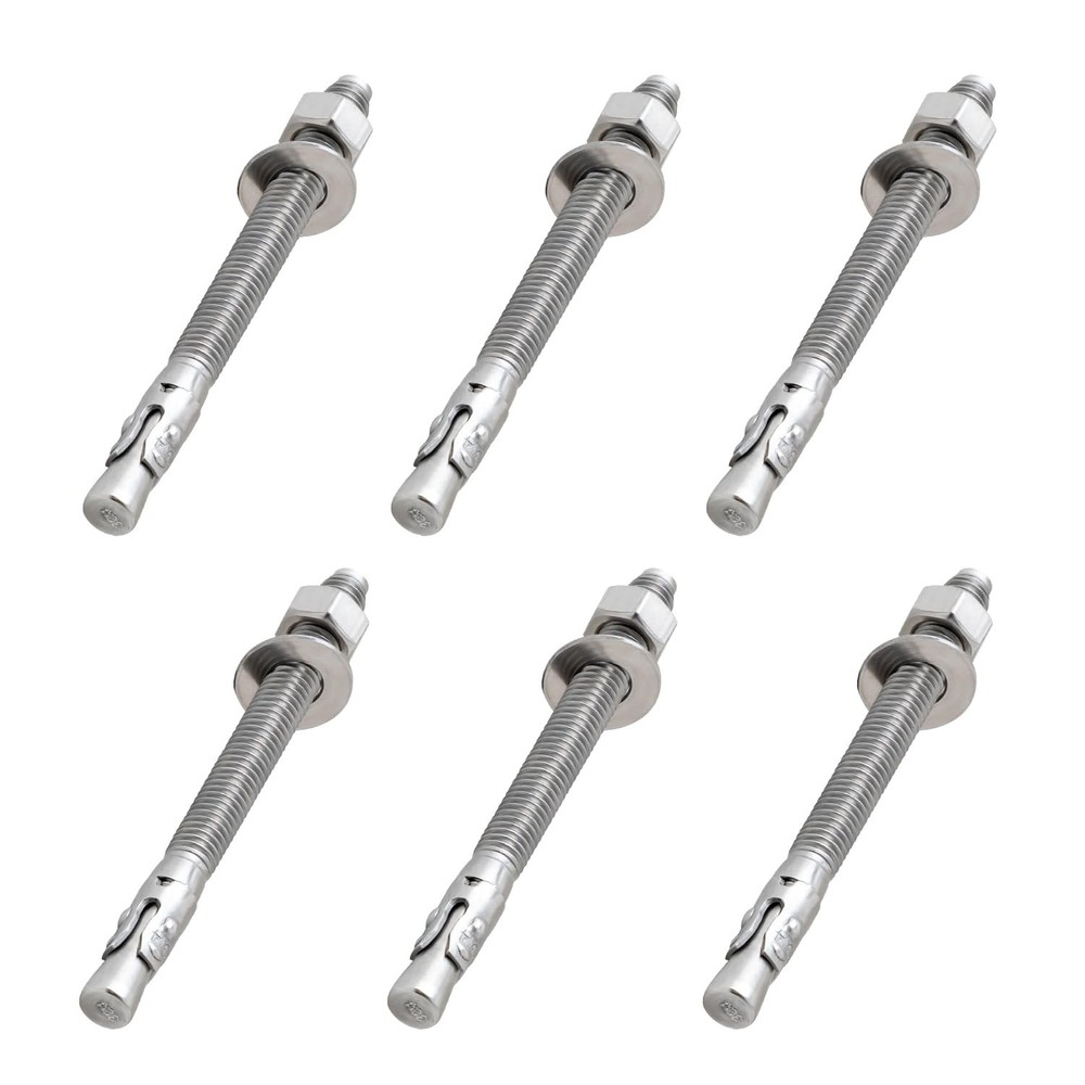 LIONMAX 3/8x5 Inch Stainless Steel Wedge Anchor Bolts 6Pack for Concrete