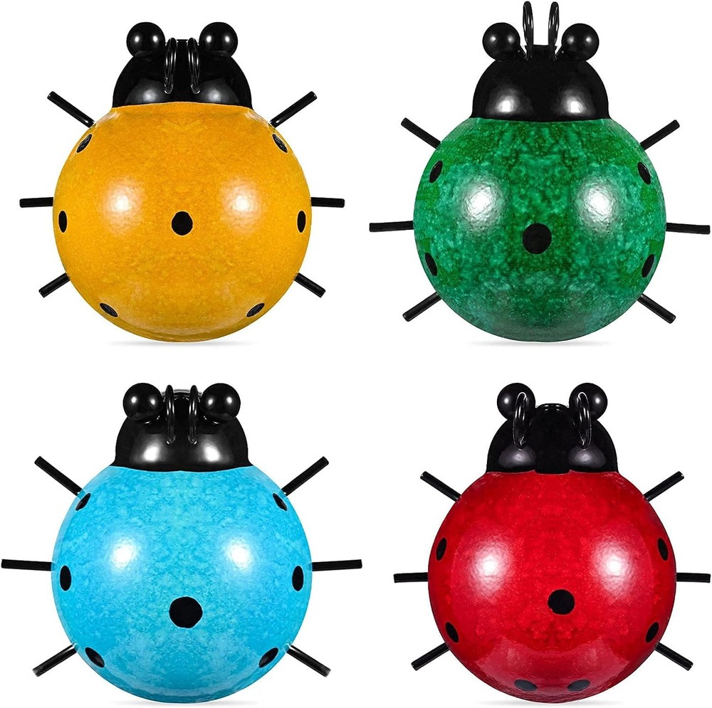 4 Pcs Vibrant Metal Ladybug Wall Decor in Yellow Blue Green Red