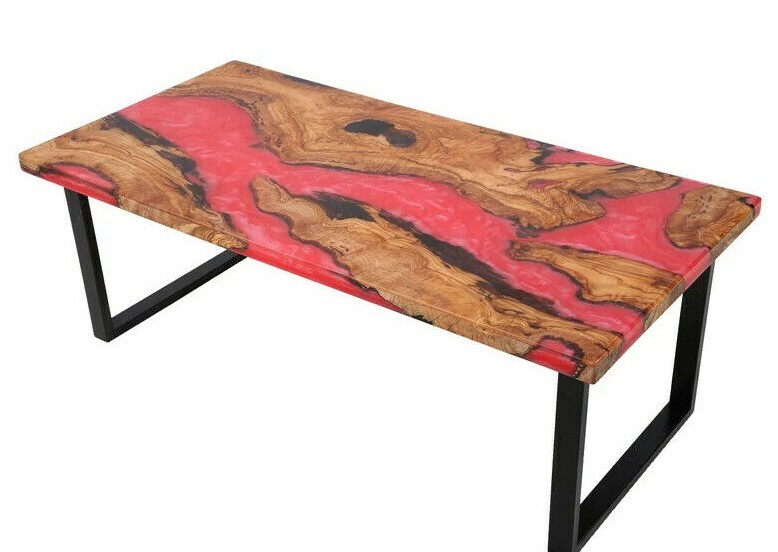 Red Epoxy Resin River Table Top, Handmade Living Room Furniture Kitchen Decors