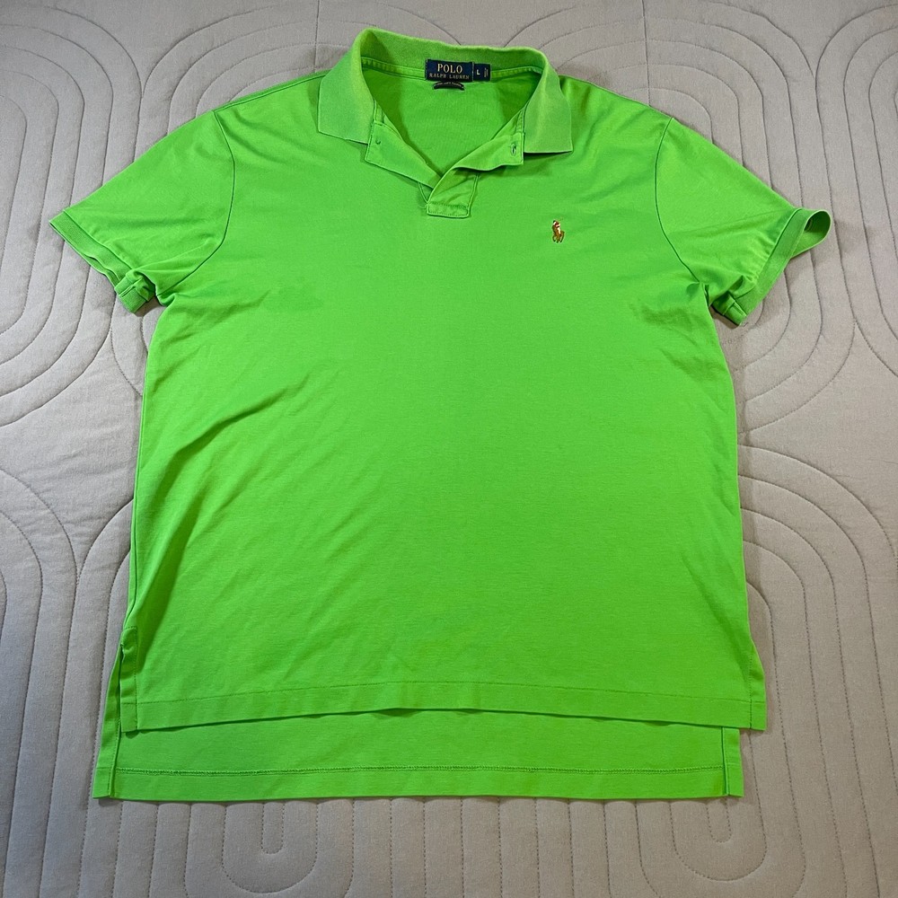 Polo Ralph Lauren Polo Shirt Mens Large Green Pima Soft Touch Flesh Pony Logo