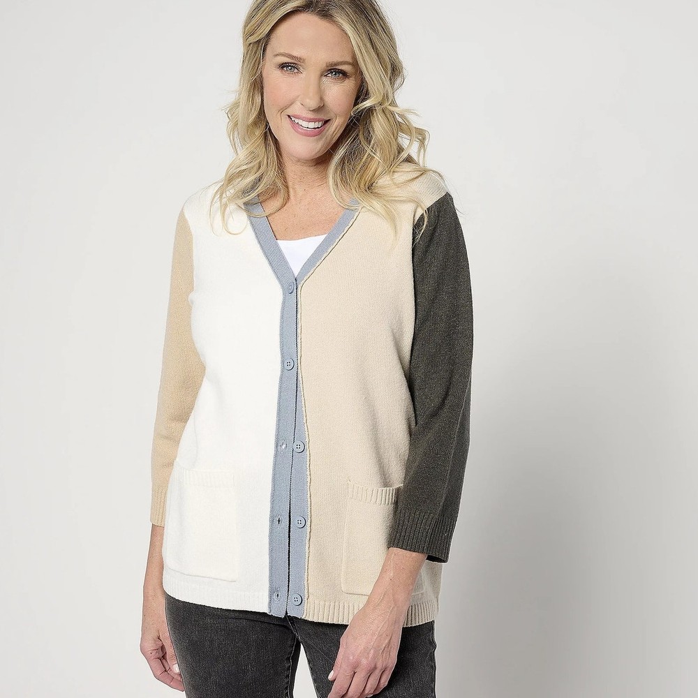 Lori Goldstein Colorblock Button Front Cardigan in Size XL  