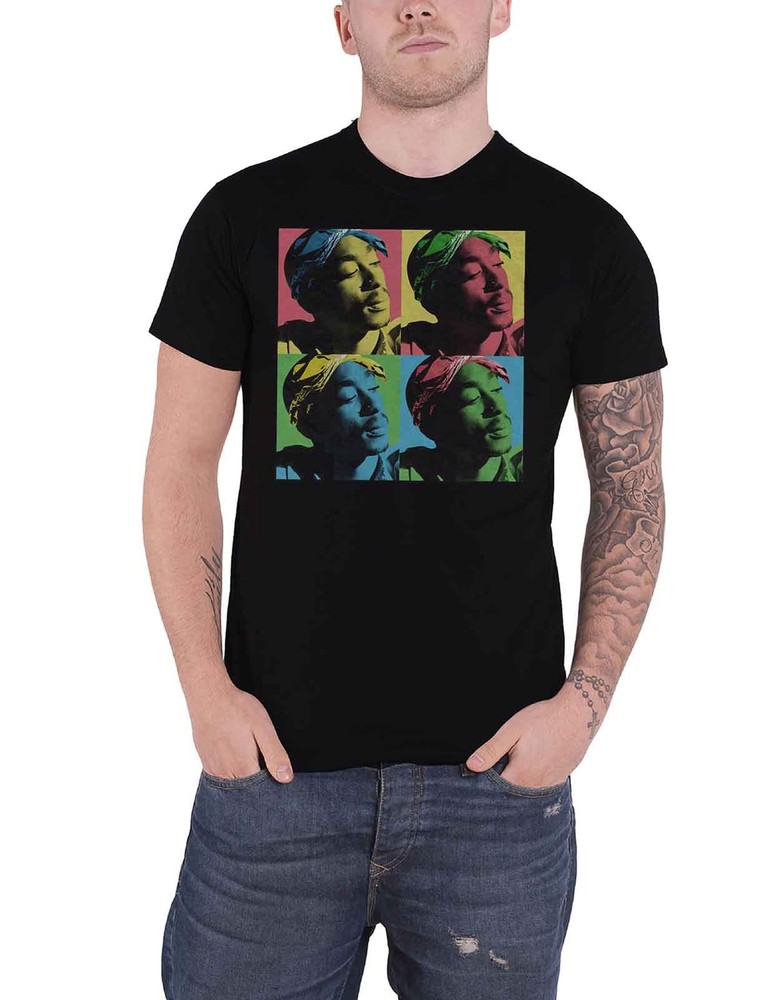 Official Unisex Black Tupac Pop Art Portrait 2Pac Logo T-Shirt