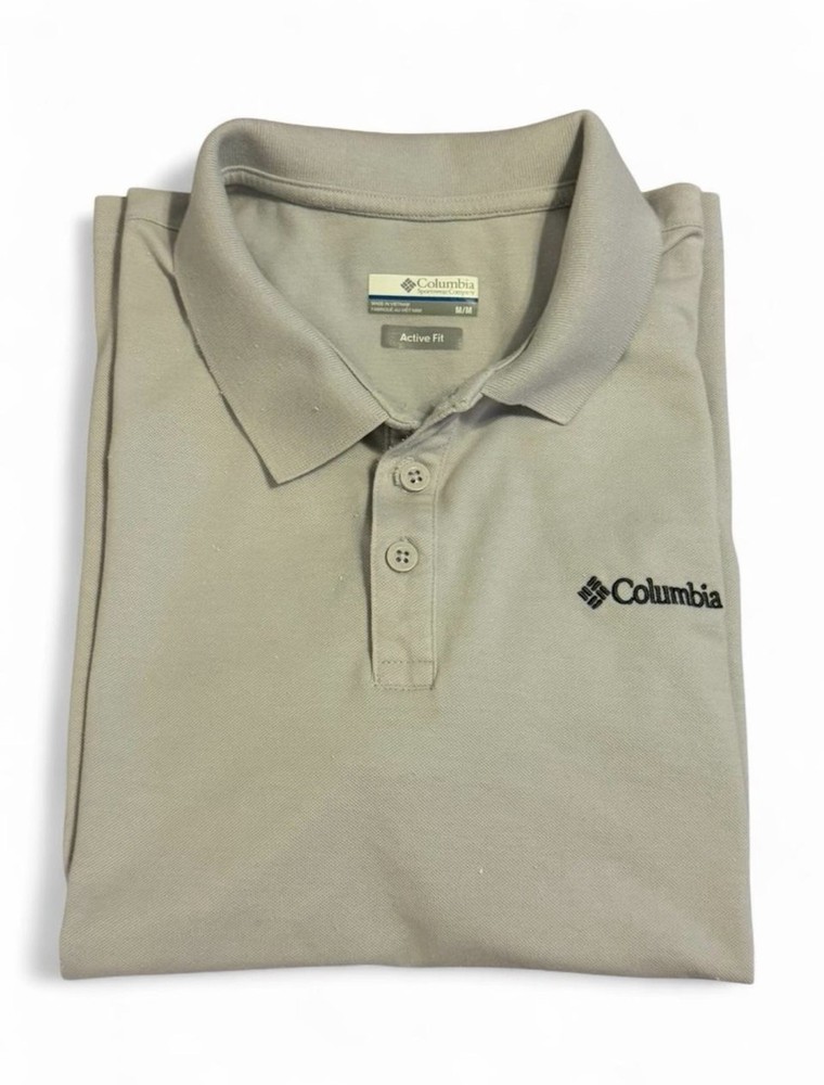 Columbia Men’s Polo Shirt Size M Beige Active Fit Short Sleeve