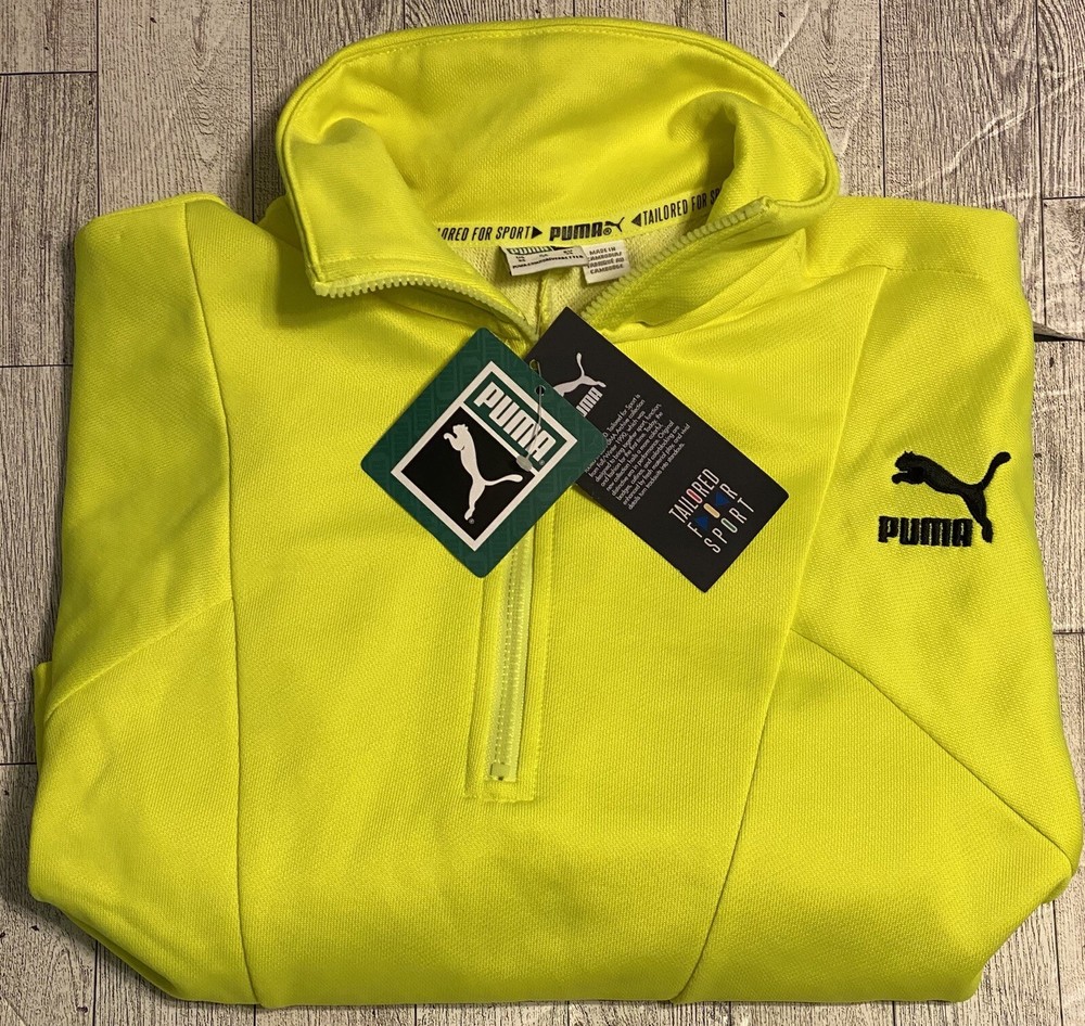 NWT Puma TFS Cropped 1/2 Zip Sweatshirt Neon Alert Yellow size XS
