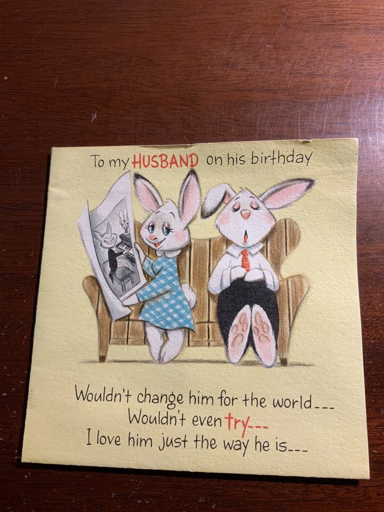 To My Husband Birthday POP-UP KISSING BUNNIES Hallmark Used Vtg Greeting Card