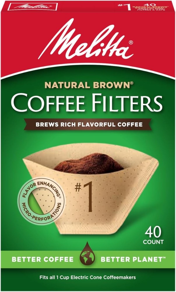 Melitta #1 Unbleached Natural Brown Cone Coffee Filters 40 Count Pack