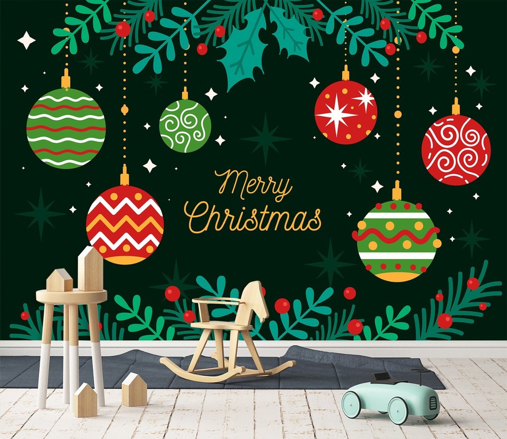 3D Christmas Balls ZHUA45584 Peel Stick Self-Adhesive Wall Mural Decal