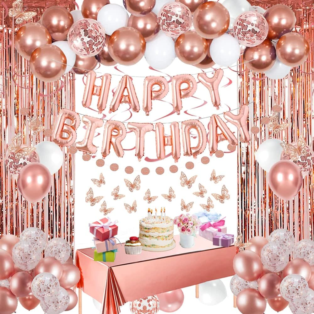 Rose Gold Happy Birthday Party Decorations for Women, Happy Birthday Banner for