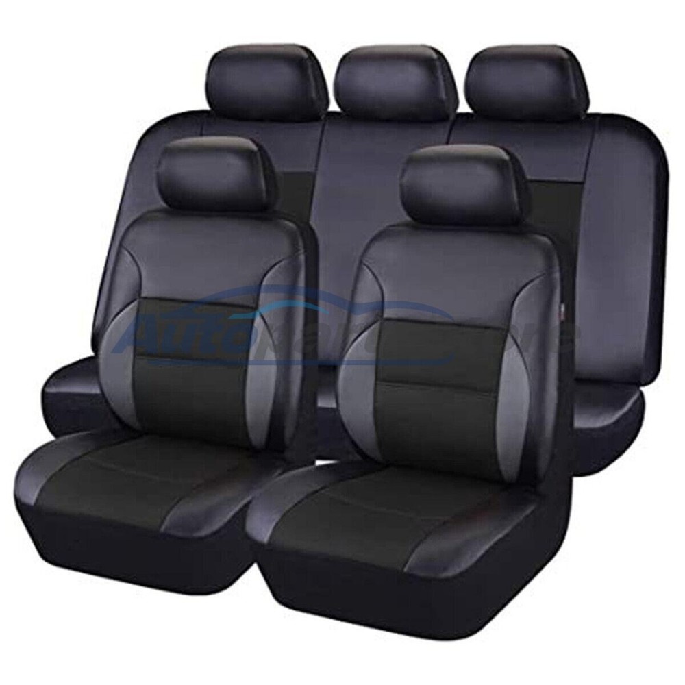 PU Leather Car Seat Covers 9pcs Front & Rear Full Interior Set for 5 Seats Car