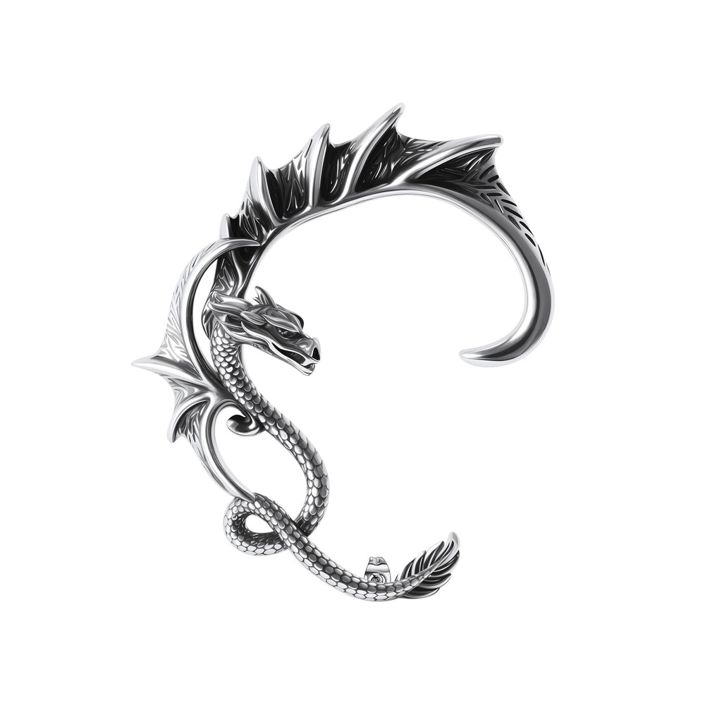 Gothic Dragon Ear Cuff Silver Punk Hip Hop Stainless Steel Snake Design