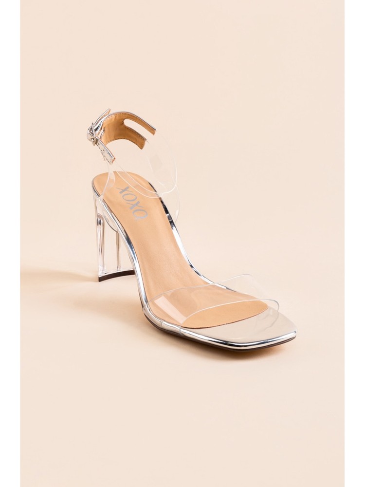 XOXO Womens Silver Transparent Vikie Block Heel Sandals Size 9 M