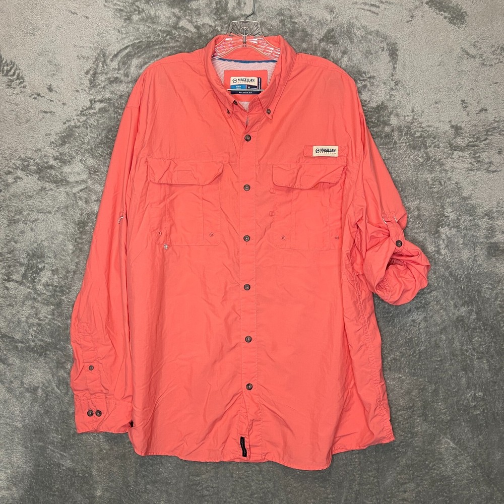 Magellan Men Laguna Fish Gear Relaxed Fit Roll Tab Vented Button Down Shirt XL