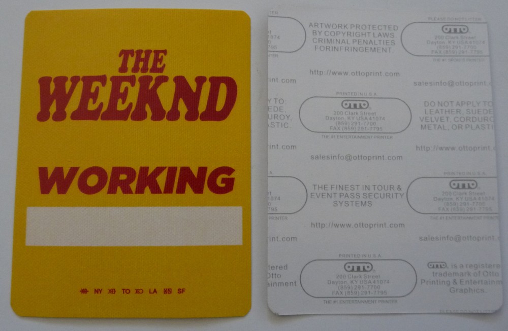 The Weeknd Concert Tour Yellow Working Backstage Pass D3