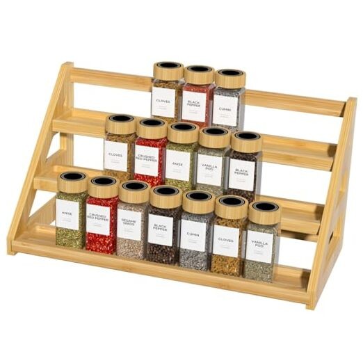 Bamboo Countertop Spice Rack Organizer with Tiered Shelves for Pantry