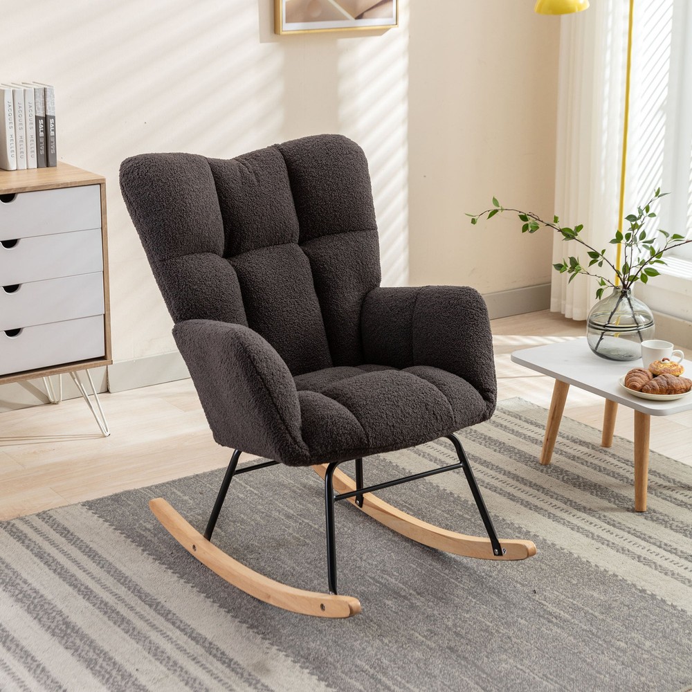 Teddy Fabric Rocking Glider Nursery Chair, Dark Gray