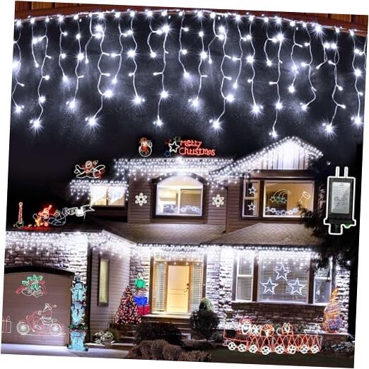 66ft 648-LED Outdoor Christmas Lights with 144 Icicle Drops in Cool White