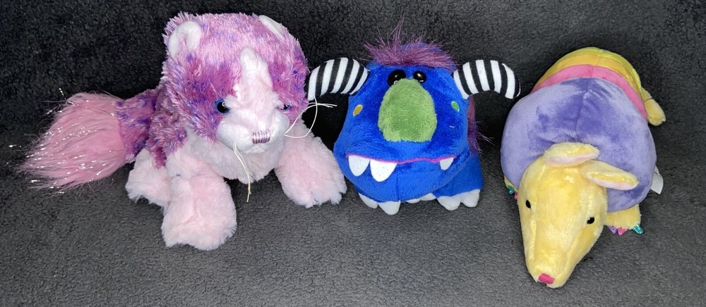 HTF Ganz Webkinz Pom Pom Kitty, Midnight Monster, Rainbow Armadillo Plush READ