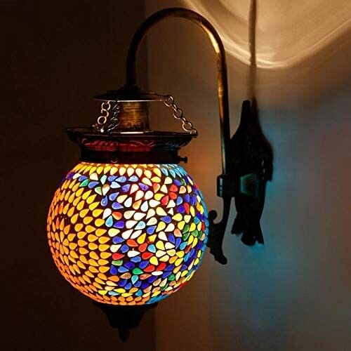 Handmade Turkish Moroccan Elephant Wall Lamp in Blue Red Mosaic