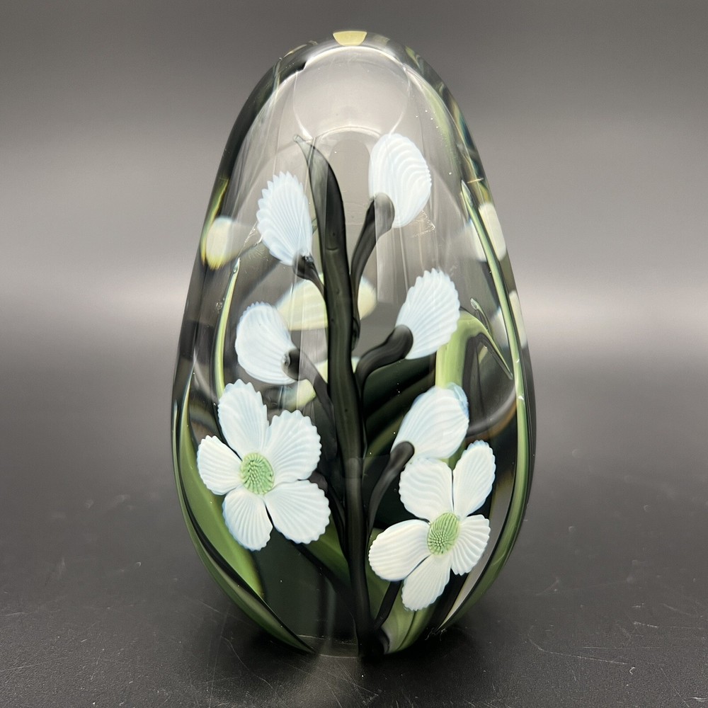 Rare Orient & Flume Art Glass Paperweight With Lampwork Flowers Signed Hosler