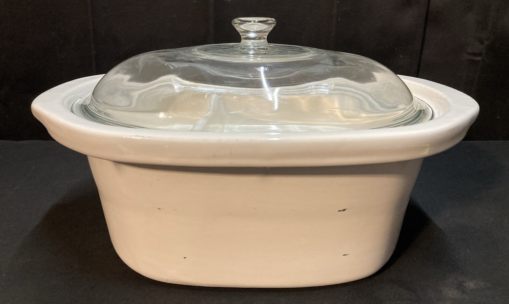Slow Cooker Replacement White Ceramic Insert with Divided Sections and Lid for Crockpot